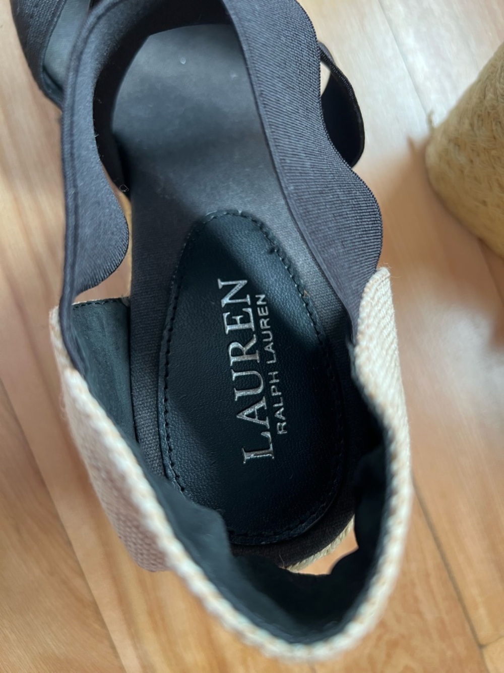 Ralph Lauren Black Espadrille Wedge with Natural Heel Size 10B - Picture 6 of 10